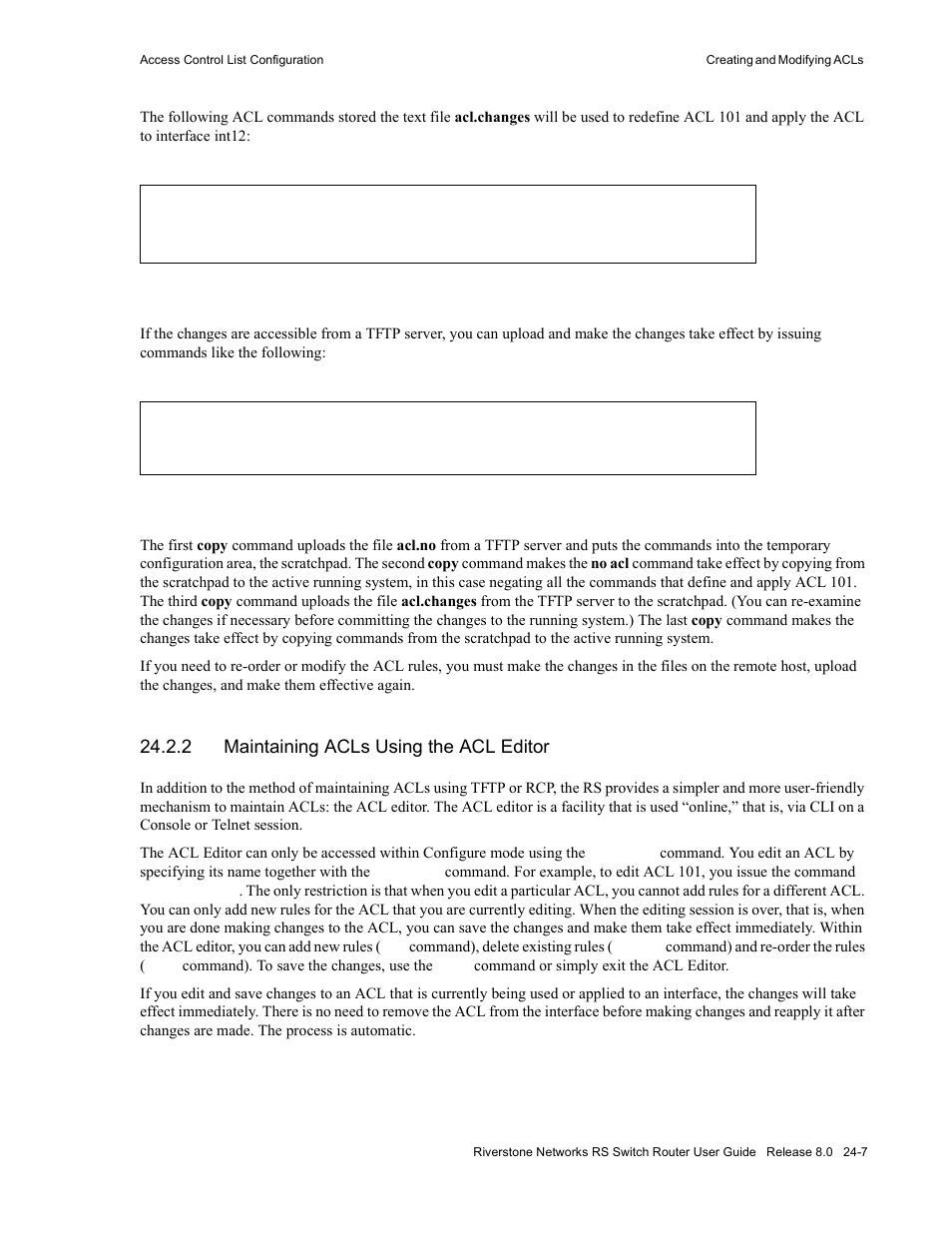 2 maintaining acls using the acl editor, Maintaining acls using the acl editor -7 | Riverstone Networks WICT1-12 User Manual | Page 537 / 718