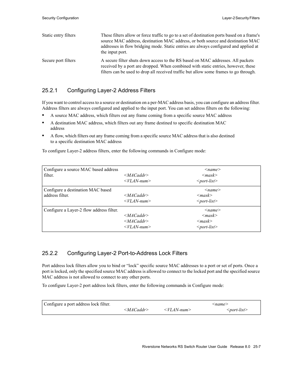 1 configuring layer-2 address filters, 2 configuring layer-2 port-to-address lock filters, Configuring layer-2 address filters -7 | Riverstone Networks WICT1-12 User Manual | Page 553 / 718