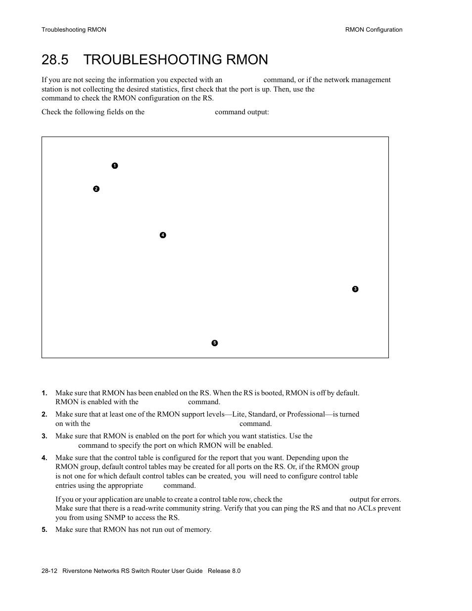 5 troubleshooting rmon, Troubleshooting rmon -12 | Riverstone Networks WICT1-12 User Manual | Page 598 / 718