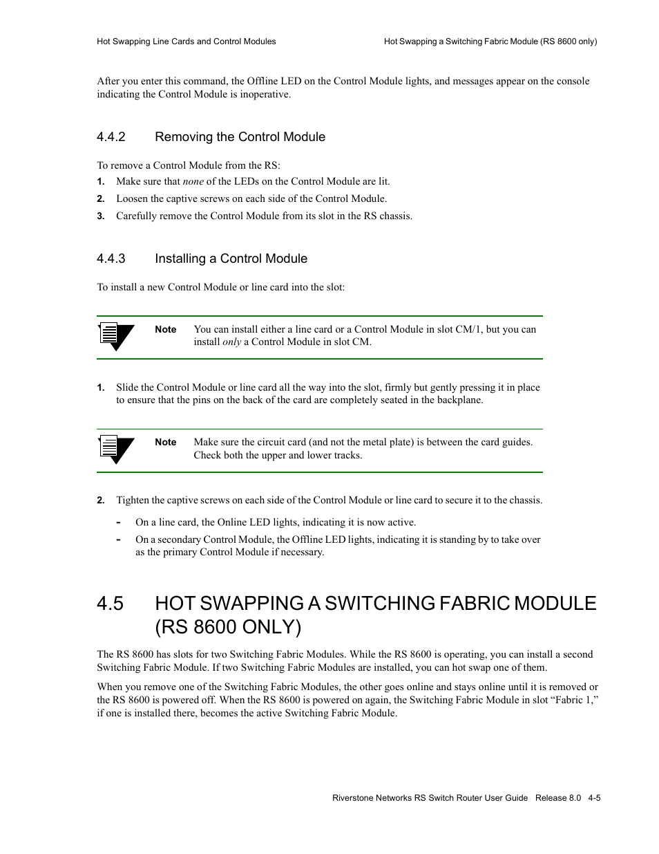 2 removing the control module, 3 installing a control module, Removing the control module -5 | Installing a control module -5 | Riverstone Networks WICT1-12 User Manual | Page 61 / 718