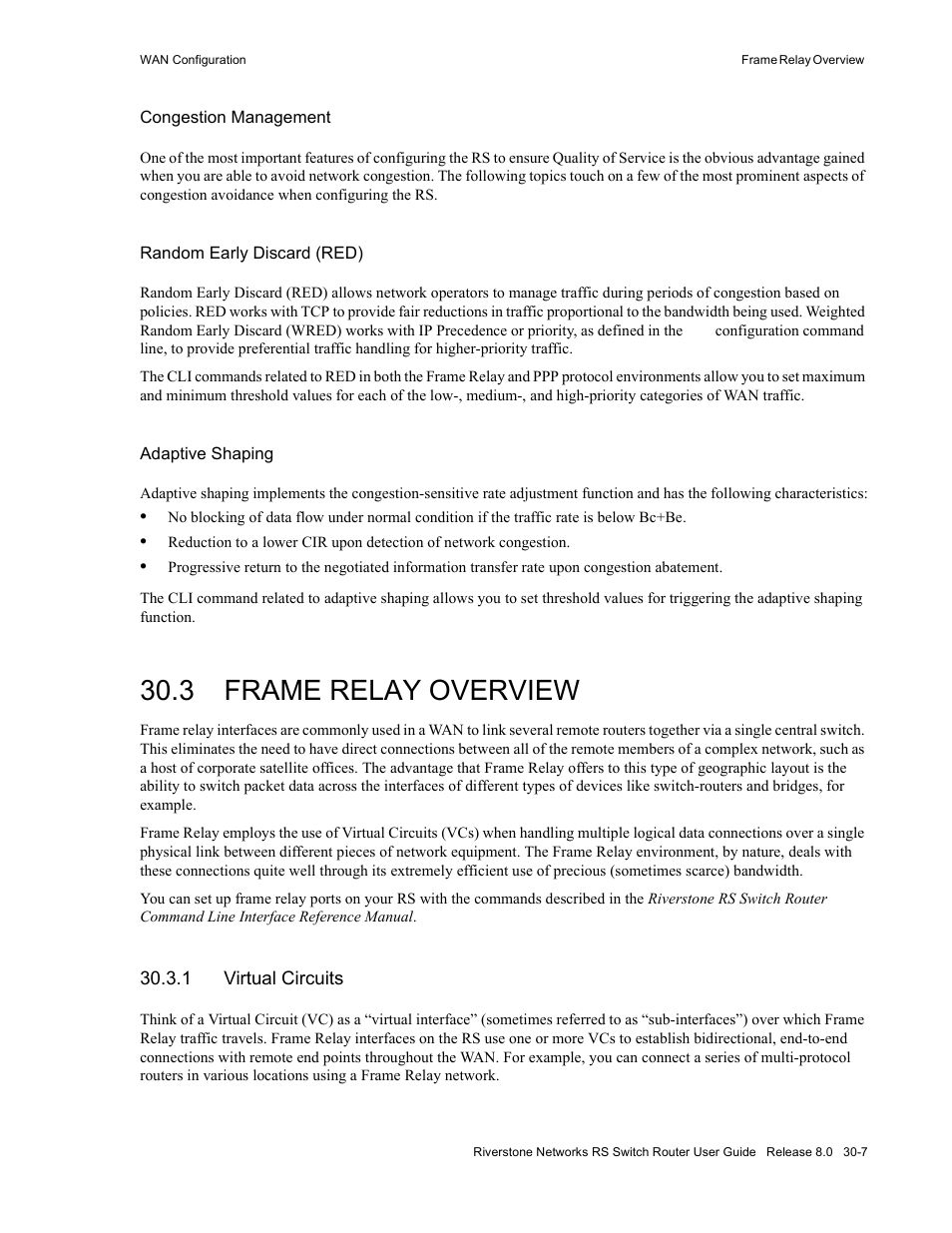 3 frame relay overview, 1 virtual circuits, Frame relay overview -7 | Virtual circuits -7, Section 30.3, "frame relay overview | Riverstone Networks WICT1-12 User Manual | Page 611 / 718