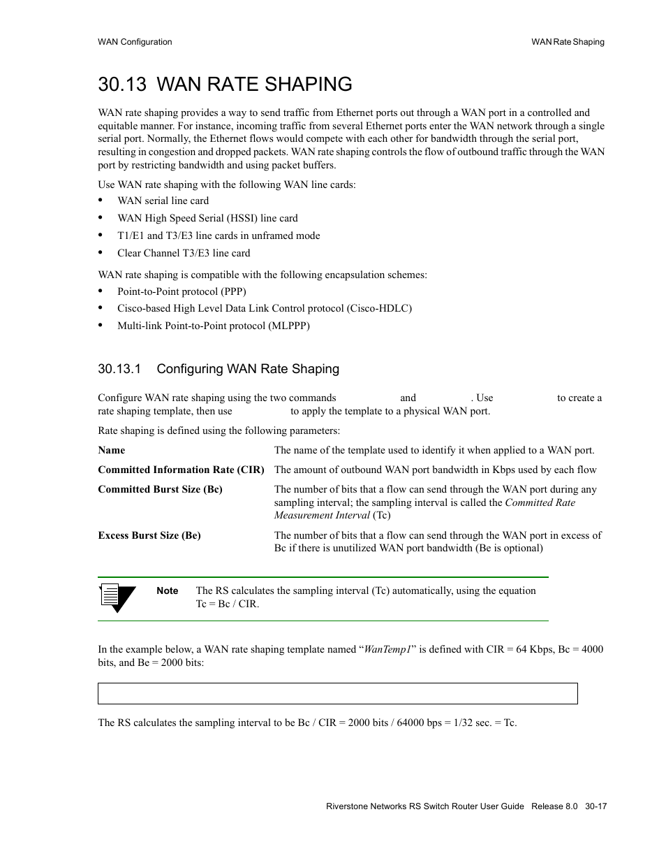 13 wan rate shaping, 1 configuring wan rate shaping, Wan rate shaping -17 | Configuring wan rate shaping -17, Section 30.13, "wan rate shaping | Riverstone Networks WICT1-12 User Manual | Page 621 / 718