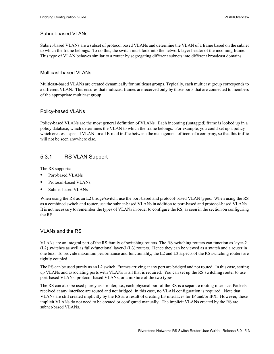 1 rs vlan support, Rs vlan support -3 | Riverstone Networks WICT1-12 User Manual | Page 67 / 718