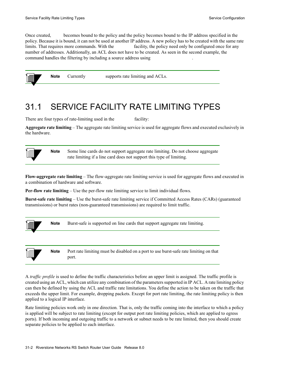 1 service facility rate limiting types, Service facility rate limiting types -2 | Riverstone Networks WICT1-12 User Manual | Page 706 / 718