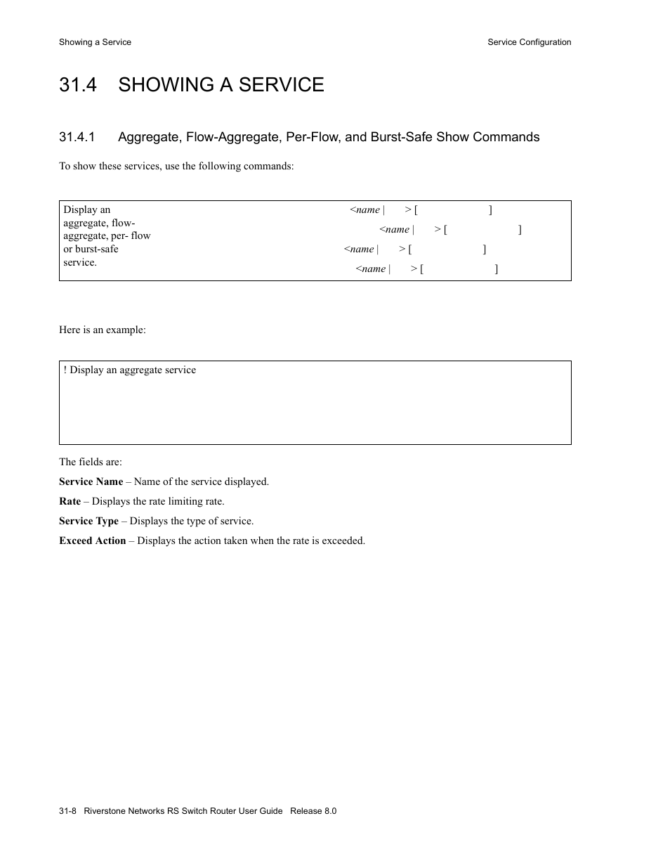 4 showing a service, Showing a service -8 | Riverstone Networks WICT1-12 User Manual | Page 712 / 718