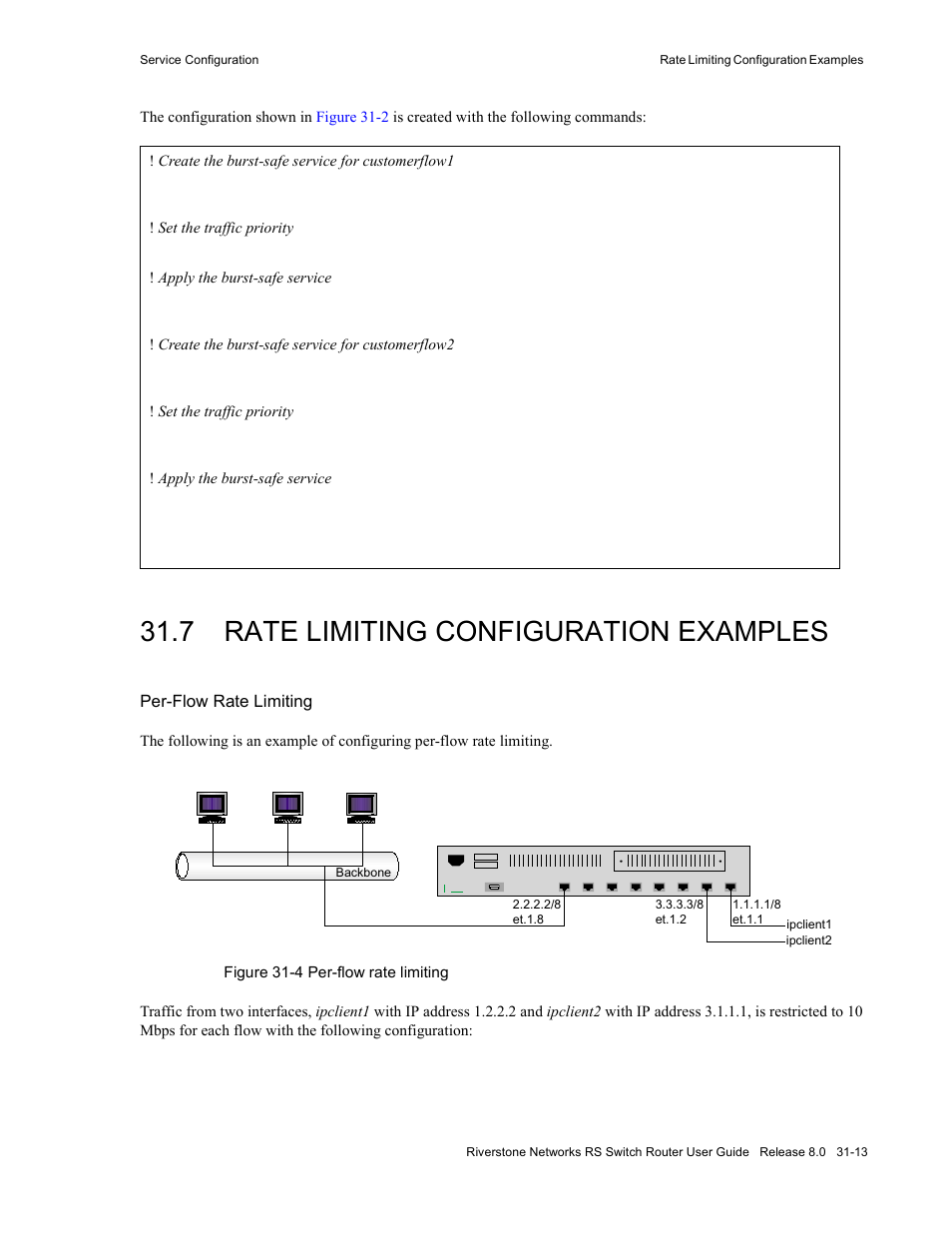 7 rate limiting configuration examples, Figure 31-4 per-flow rate limiting -13 | Riverstone Networks WICT1-12 User Manual | Page 717 / 718