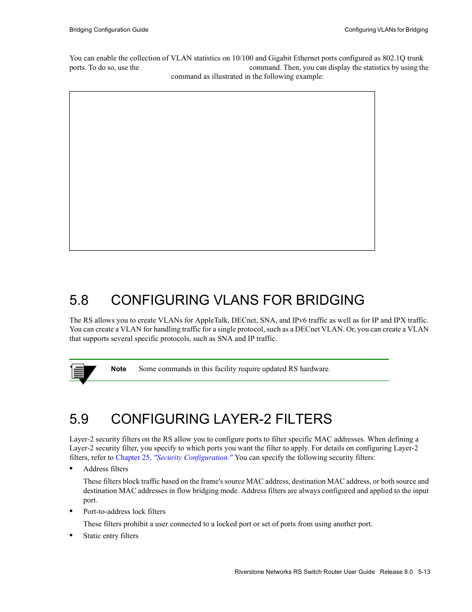 8 configuring vlans for bridging, 9 configuring layer-2 filters, Configuring vlans for bridging -13 | Configuring layer-2 filters -13 | Riverstone Networks WICT1-12 User Manual | Page 77 / 718