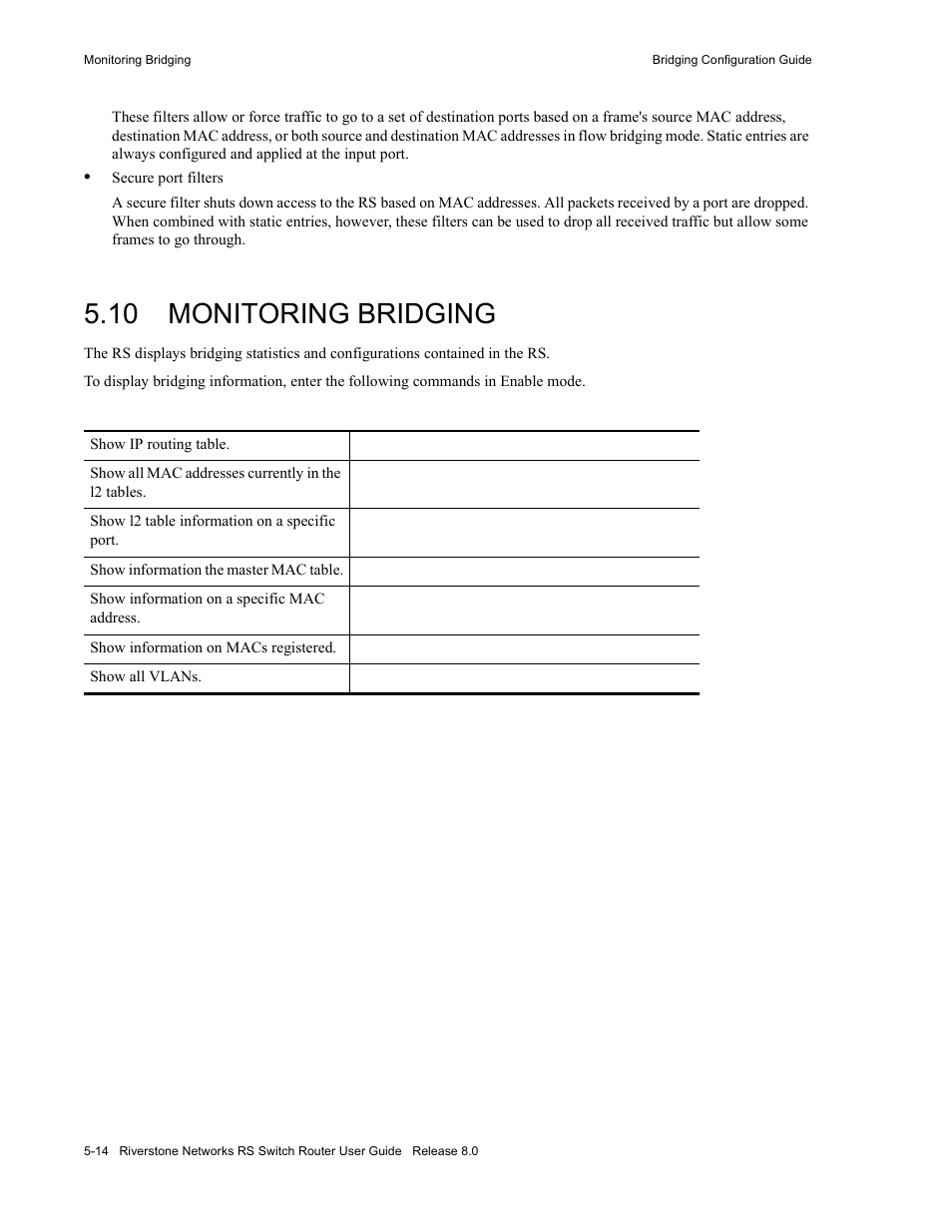 10 monitoring bridging, Monitoring bridging -14 | Riverstone Networks WICT1-12 User Manual | Page 78 / 718