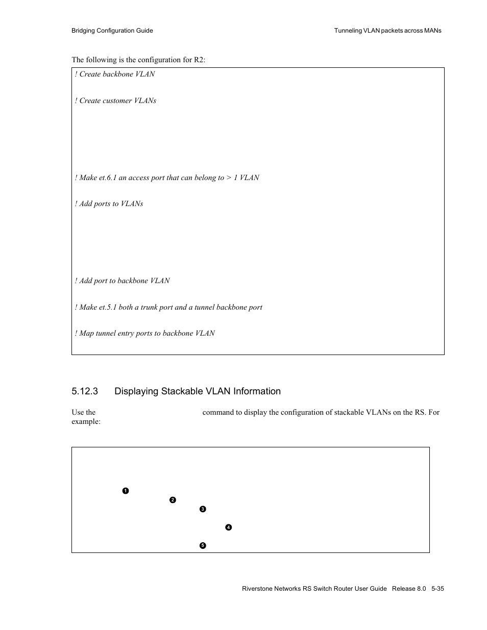 3 displaying stackable vlan information, Displaying stackable vlan information -35 | Riverstone Networks WICT1-12 User Manual | Page 99 / 718