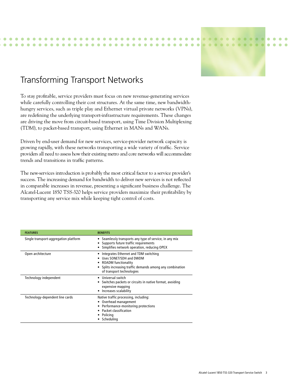 Transforming transport networks | Riverstone Networks 1850 TSS-320 User Manual | Page 3 / 12