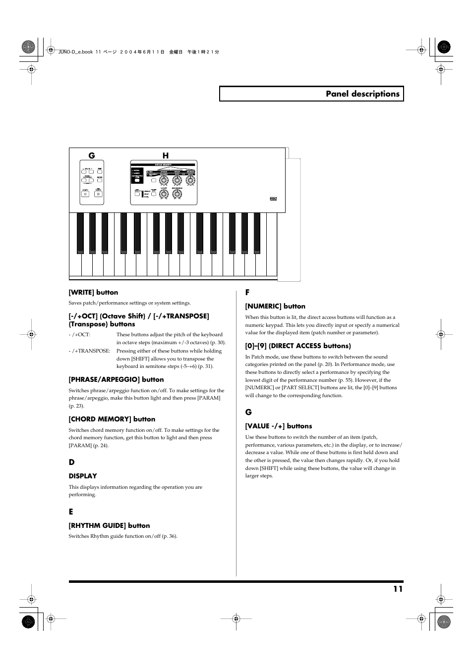 Roland JUNO-D User Manual | Page 11 / 132