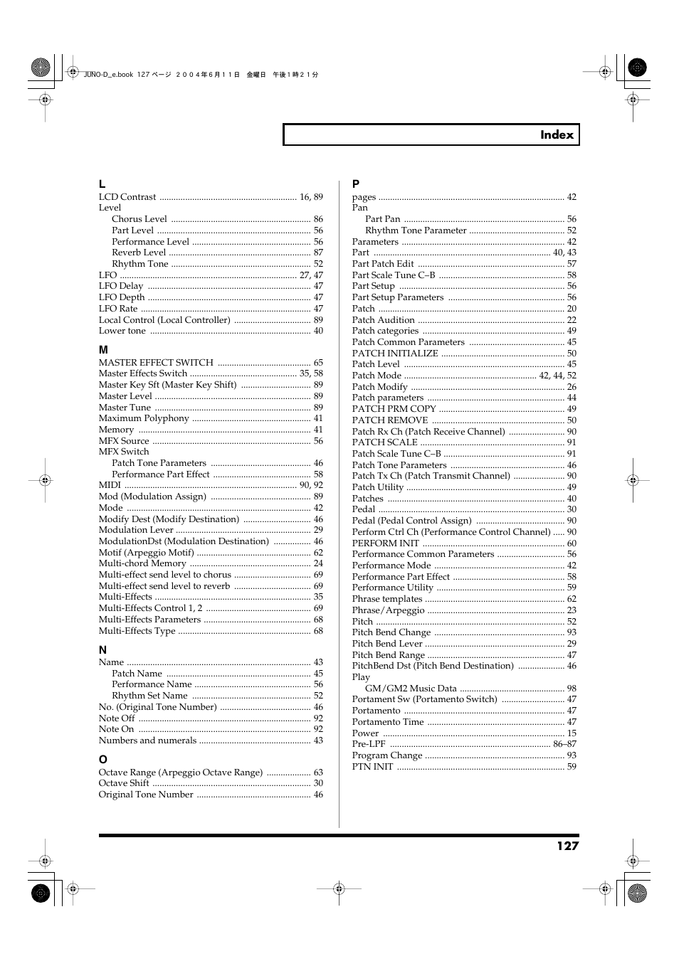 Roland JUNO-D User Manual | Page 127 / 132