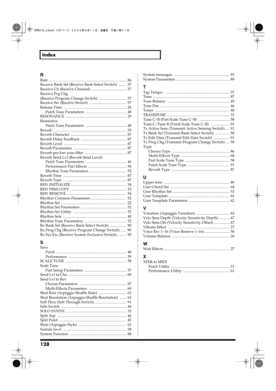 Roland JUNO-D User Manual | Page 128 / 132