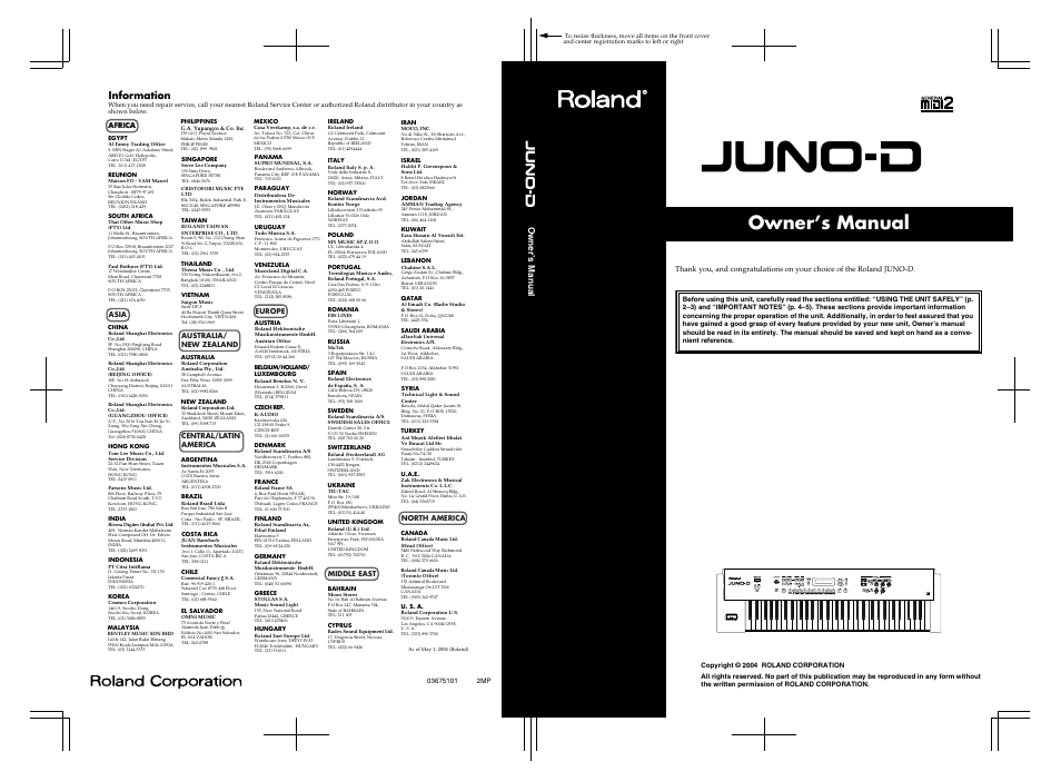 Information, Owner’s manual | Roland JUNO-D User Manual | Page 132 / 132