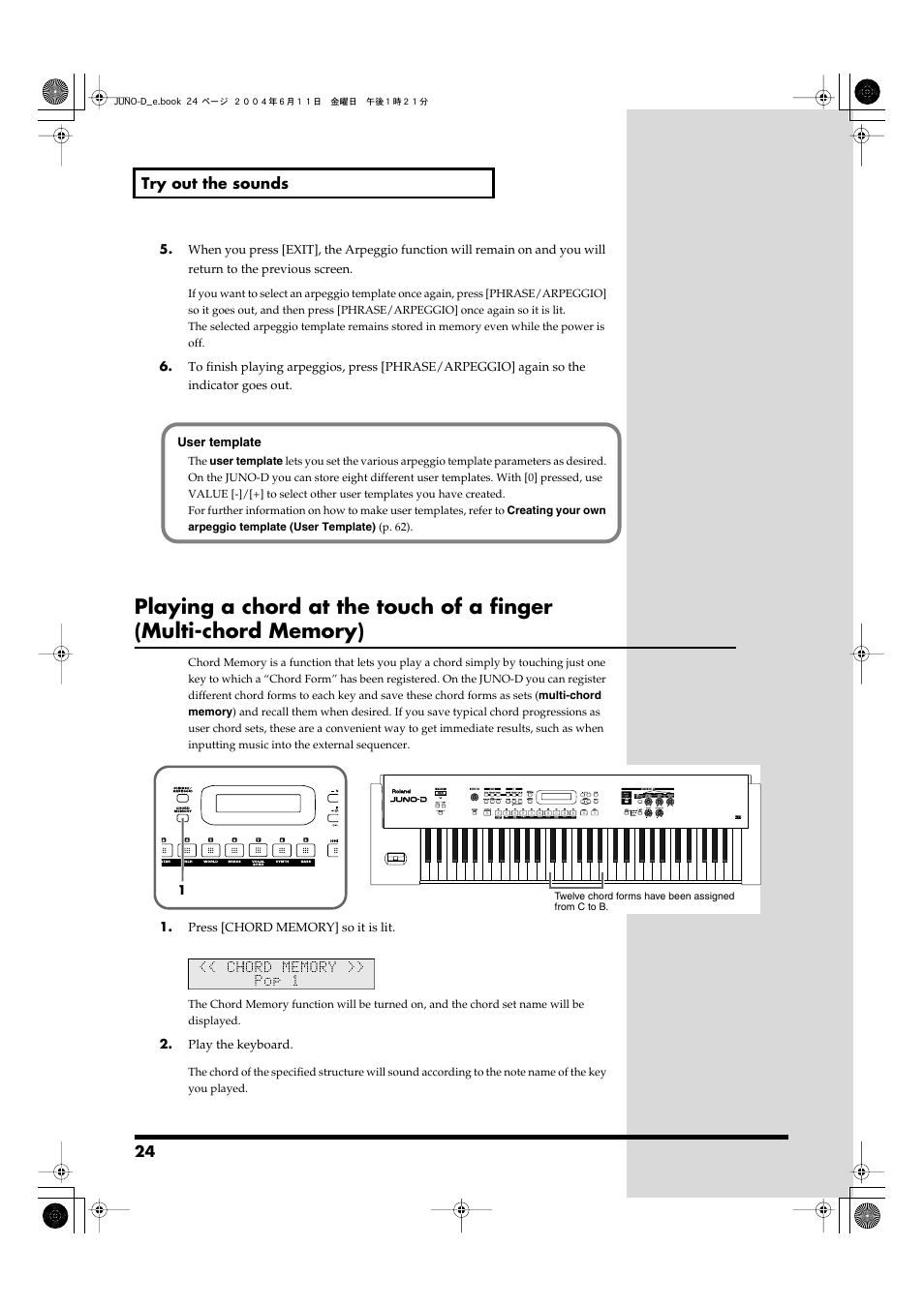 Param] (p. 24), User template, P. 24) | Roland JUNO-D User Manual | Page 24 / 132