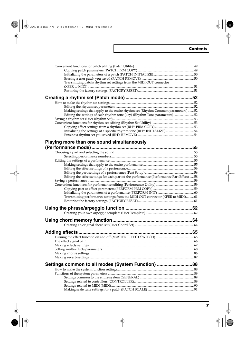 Roland JUNO-D User Manual | Page 7 / 132