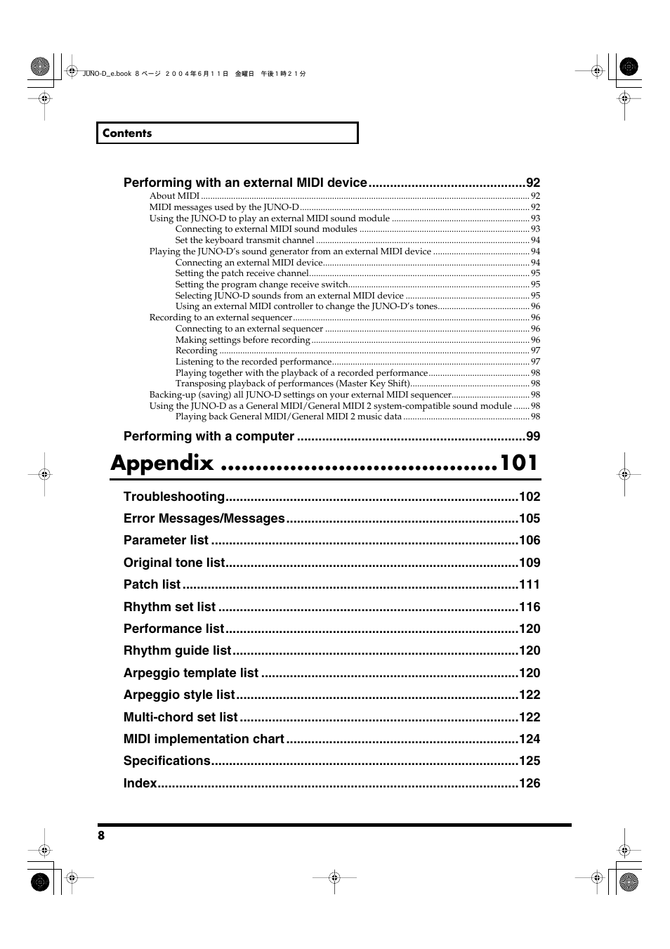 Appendix | Roland JUNO-D User Manual | Page 8 / 132