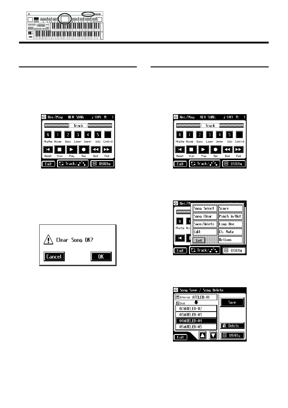 Erasing a performance song (song clear), Changing the name of a performance song (rename), 137 chapter 7 recording/playing back what you play | Roland AT90S User Manual | Page 139 / 236