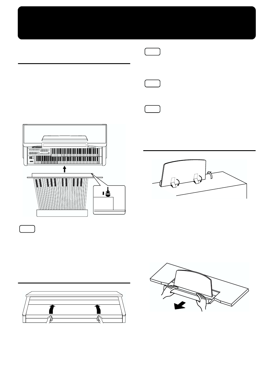 Before you start playing, Attaching the pedalboard (at-90s), Opening/closing the lid | Setting up the music stand, Not get your fingers pinched (p. 18). adult super | Roland AT90S User Manual | Page 20 / 236