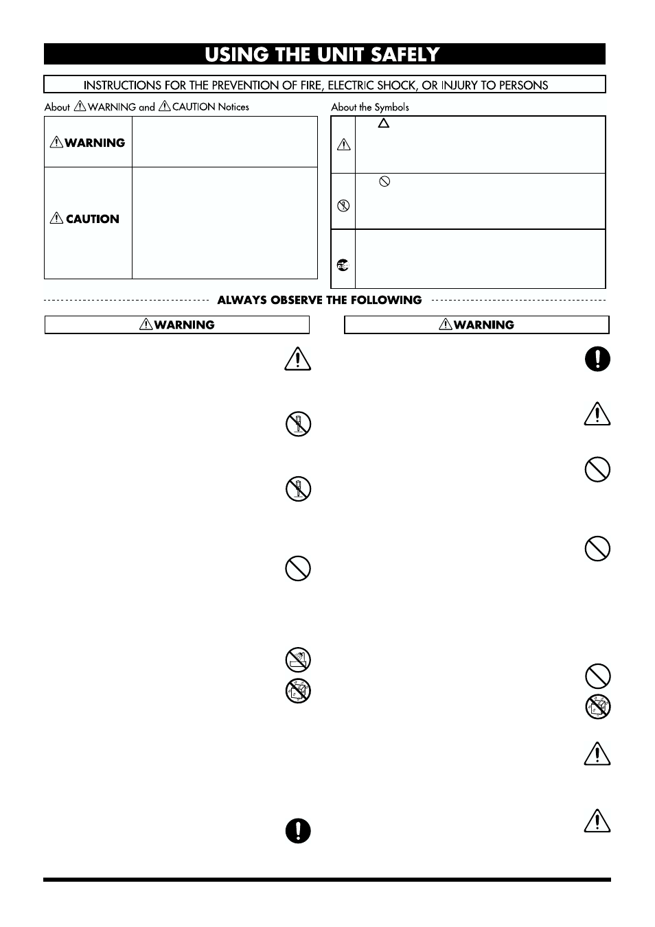 Using the unit safely | Roland AT90S User Manual | Page 5 / 236