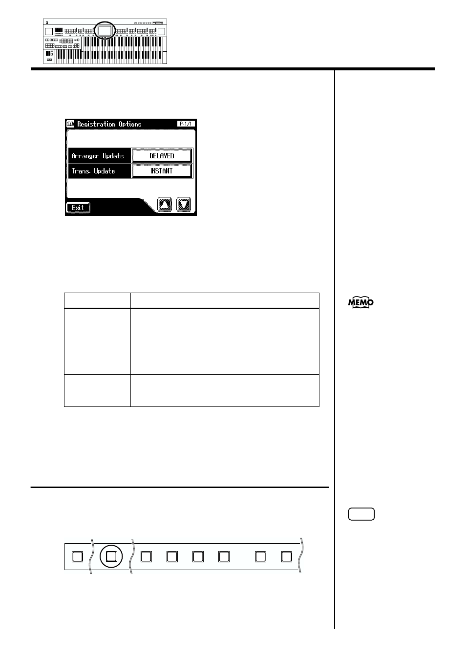 P. 79, 79 chapter 3 using the registration buttons, Touch <options | Touch <exit | Roland AT90S User Manual | Page 81 / 236