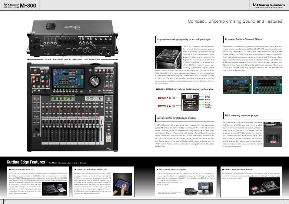 Cutting edge features, Compact, uncompromising sound and features | Roland V-Mixer M-300 User Manual | Page 4 / 6