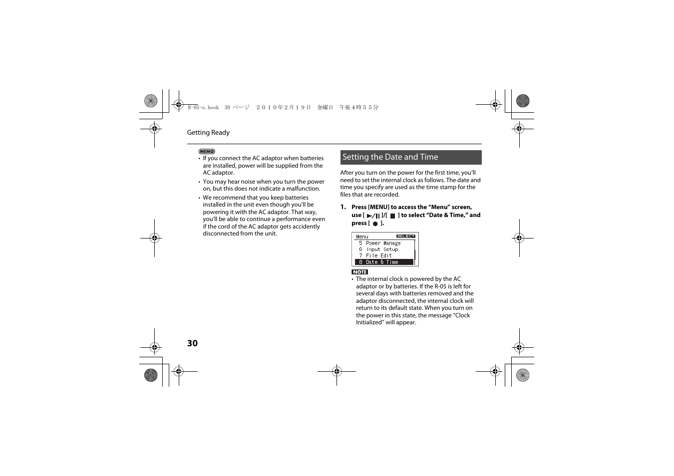 Setting the date and time | Roland Edirol R-05 User Manual | Page 29 / 113