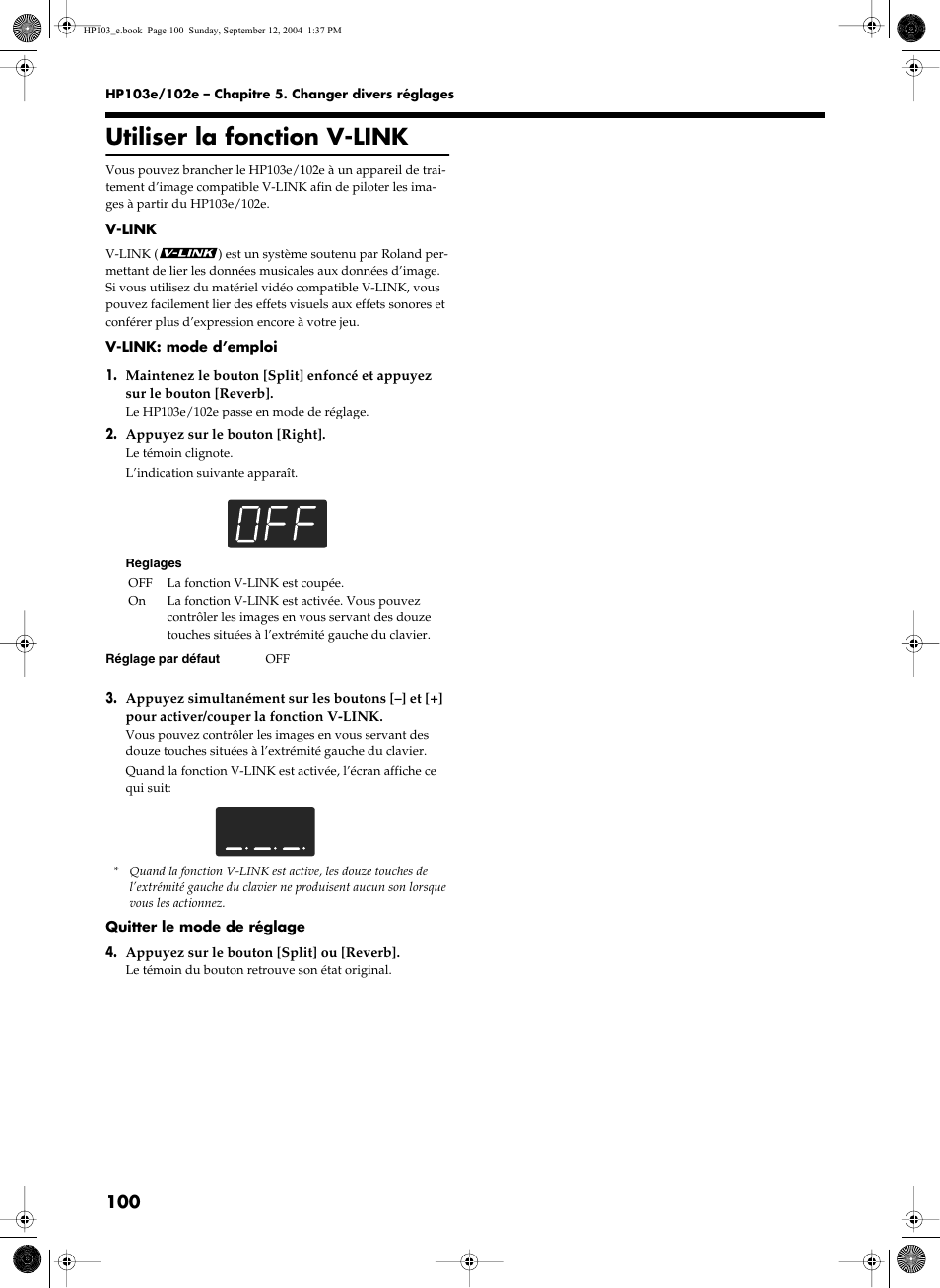 Utiliser la fonction v-link | Roland HP103e User Manual | Page 102 / 224