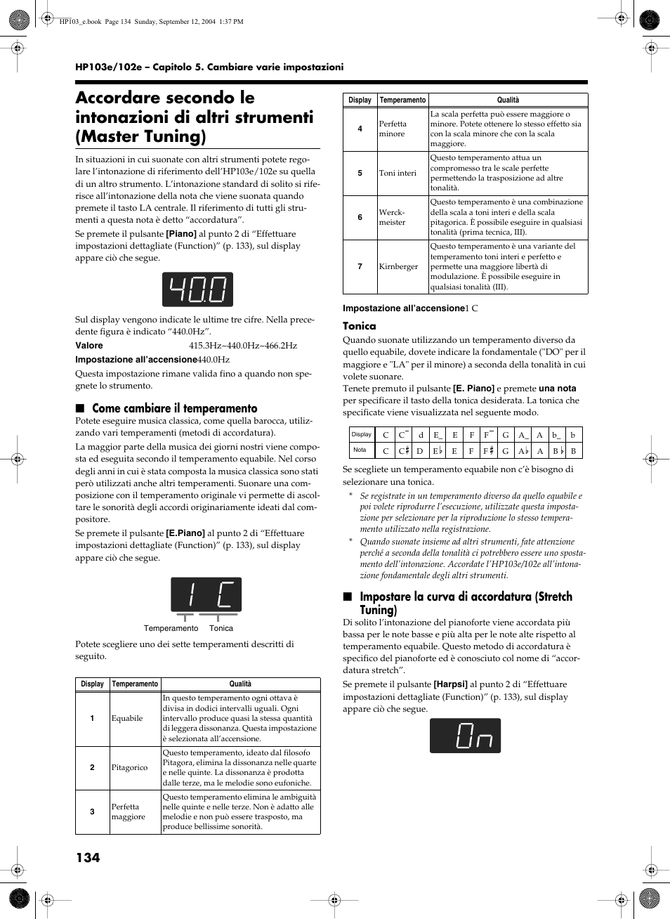 Come cambiare il temperamento, Impostare la curva di accordatura (stretch tuning) | Roland HP103e User Manual | Page 136 / 224