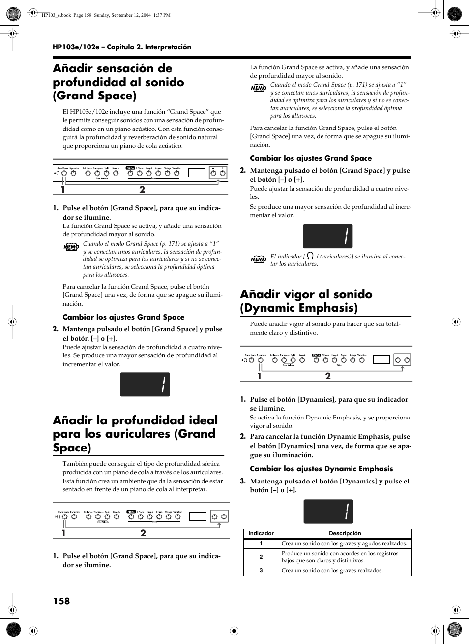 Añadir vigor al sonido (dynamic emphasis) | Roland HP103e User Manual | Page 160 / 224