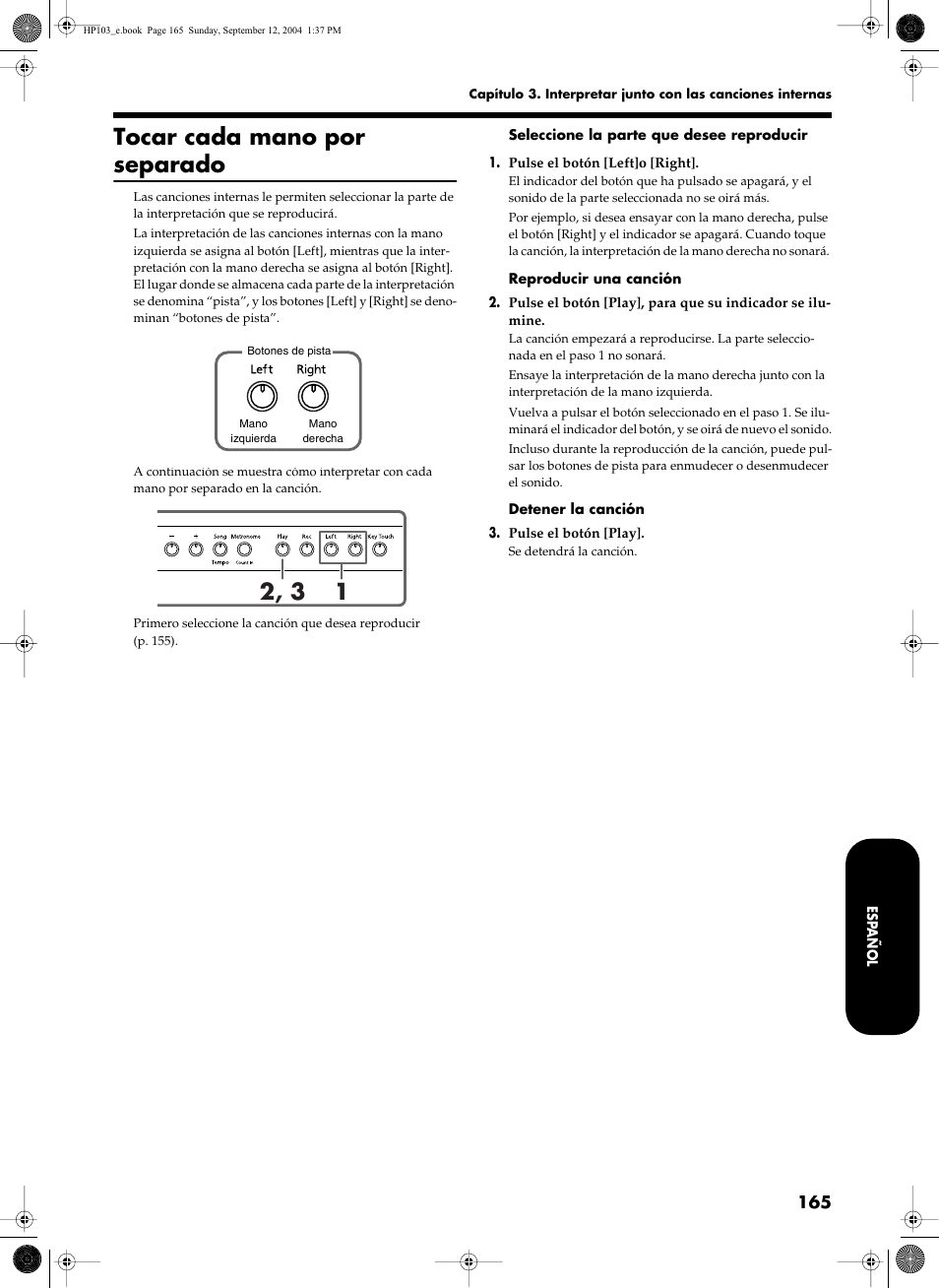 Tocar cada mano por separado | Roland HP103e User Manual | Page 167 / 224