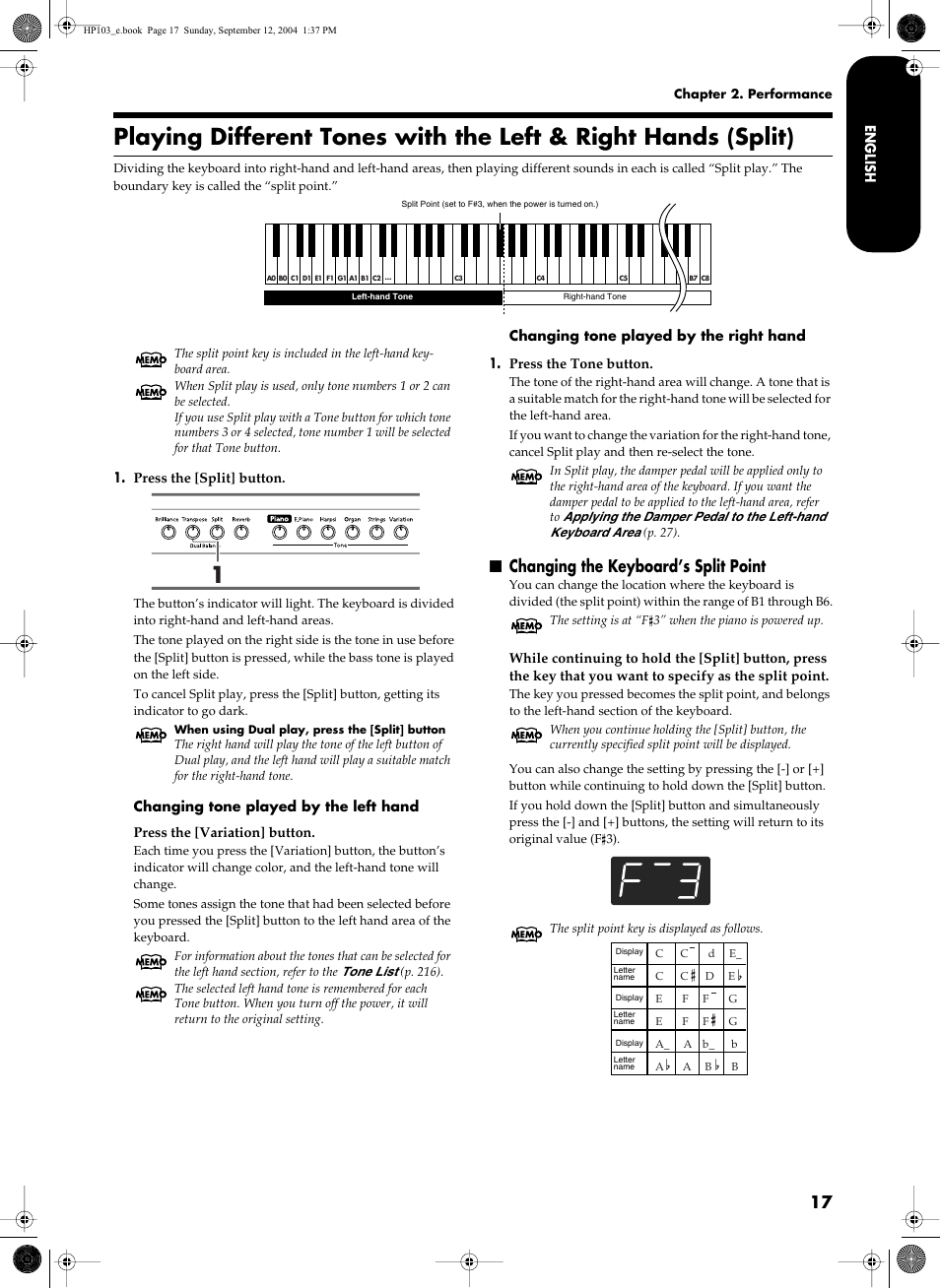 Changing the keyboard’s split point | Roland HP103e User Manual | Page 19 / 224