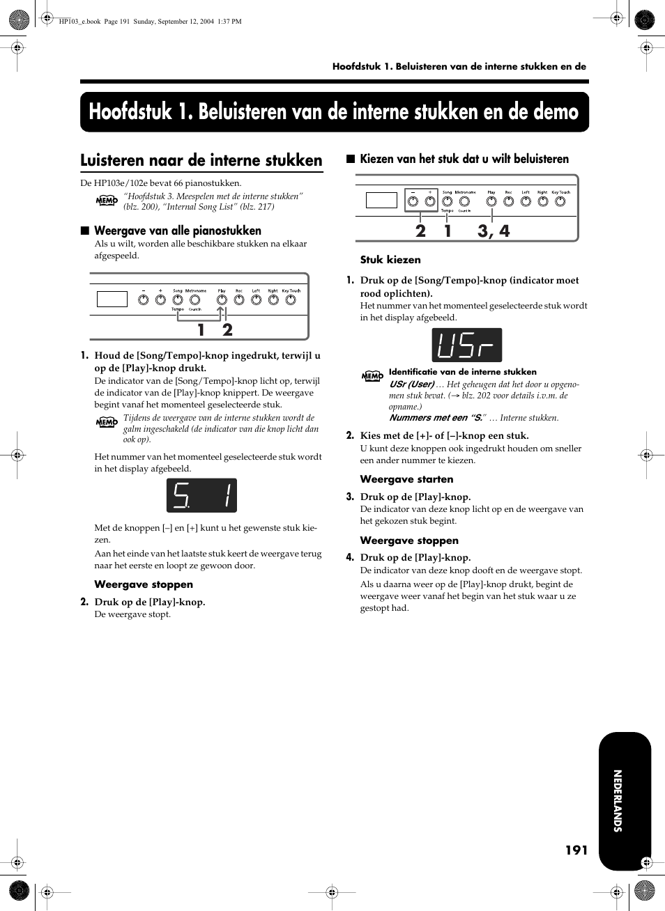 Luisteren naar de interne stukken | Roland HP103e User Manual | Page 193 / 224