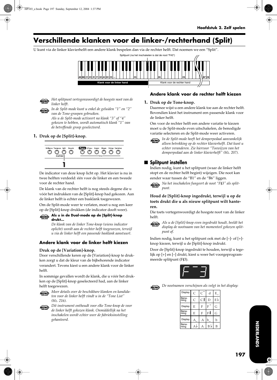 Splitpunt instellen | Roland HP103e User Manual | Page 199 / 224