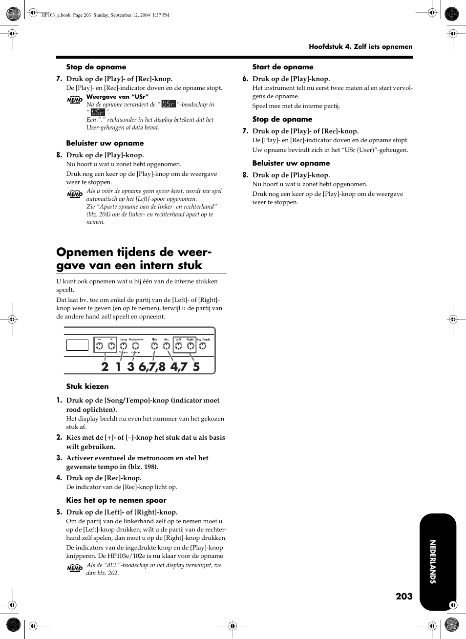 Opnemen tijdens de weer- gave van een intern stuk | Roland HP103e User Manual | Page 205 / 224