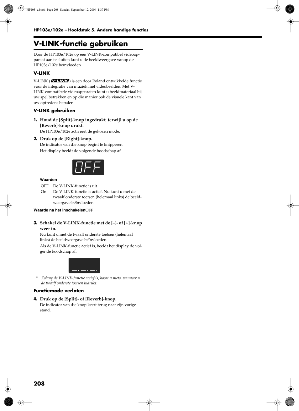 V-link-functie gebruiken | Roland HP103e User Manual | Page 210 / 224