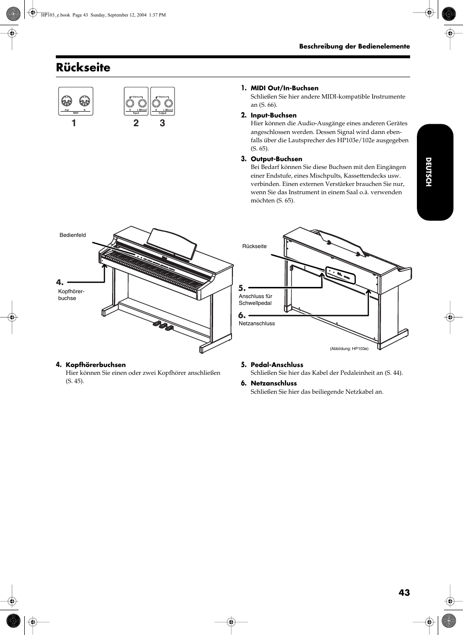 Rückseite | Roland HP103e User Manual | Page 45 / 224