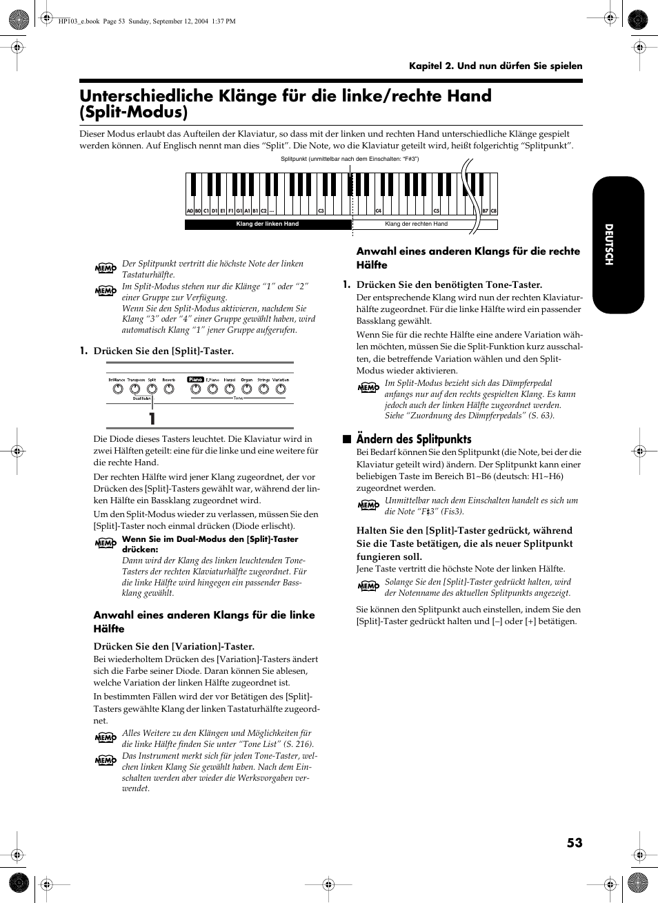 Ändern des splitpunkts | Roland HP103e User Manual | Page 55 / 224