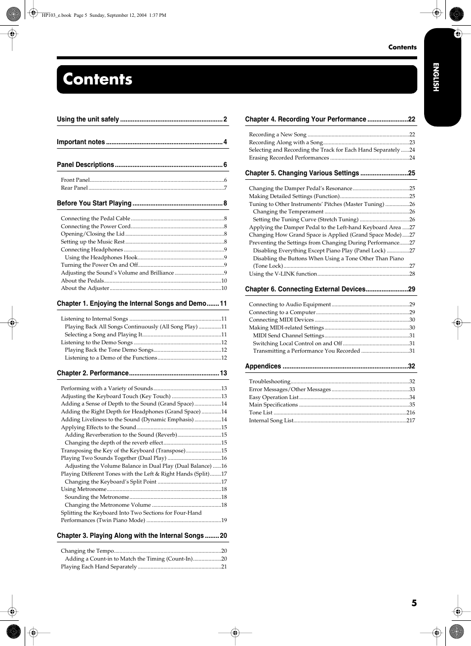 Roland HP103e User Manual | Page 7 / 224