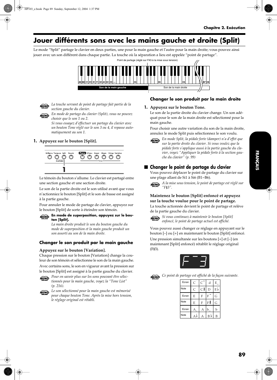 Changer le point de partage du clavier | Roland HP103e User Manual | Page 91 / 224