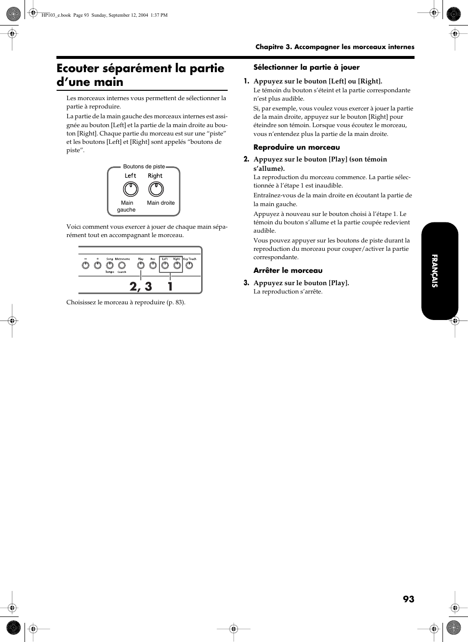 Ecouter séparément la partie d’une main | Roland HP103e User Manual | Page 95 / 224