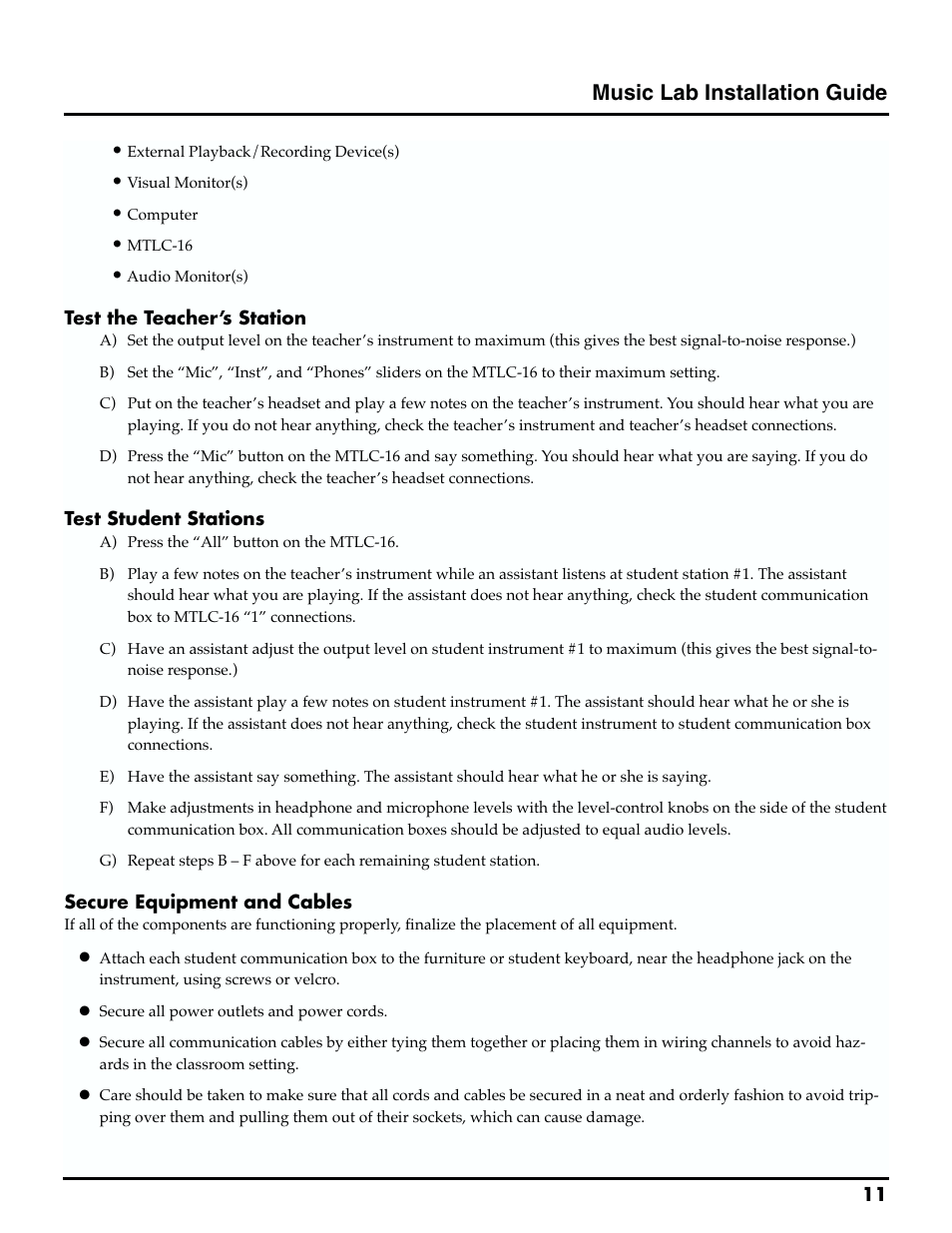 Music lab installation guide | Roland MTLC-16 User Manual | Page 12 / 48