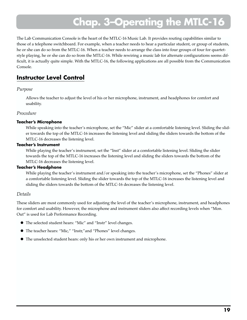 Chap. 3–operating the mtlc-16 | Roland MTLC-16 User Manual | Page 20 / 48