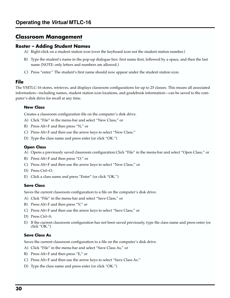 Operating the virtual mtlc-16, Classroom management | Roland MTLC-16 User Manual | Page 31 / 48