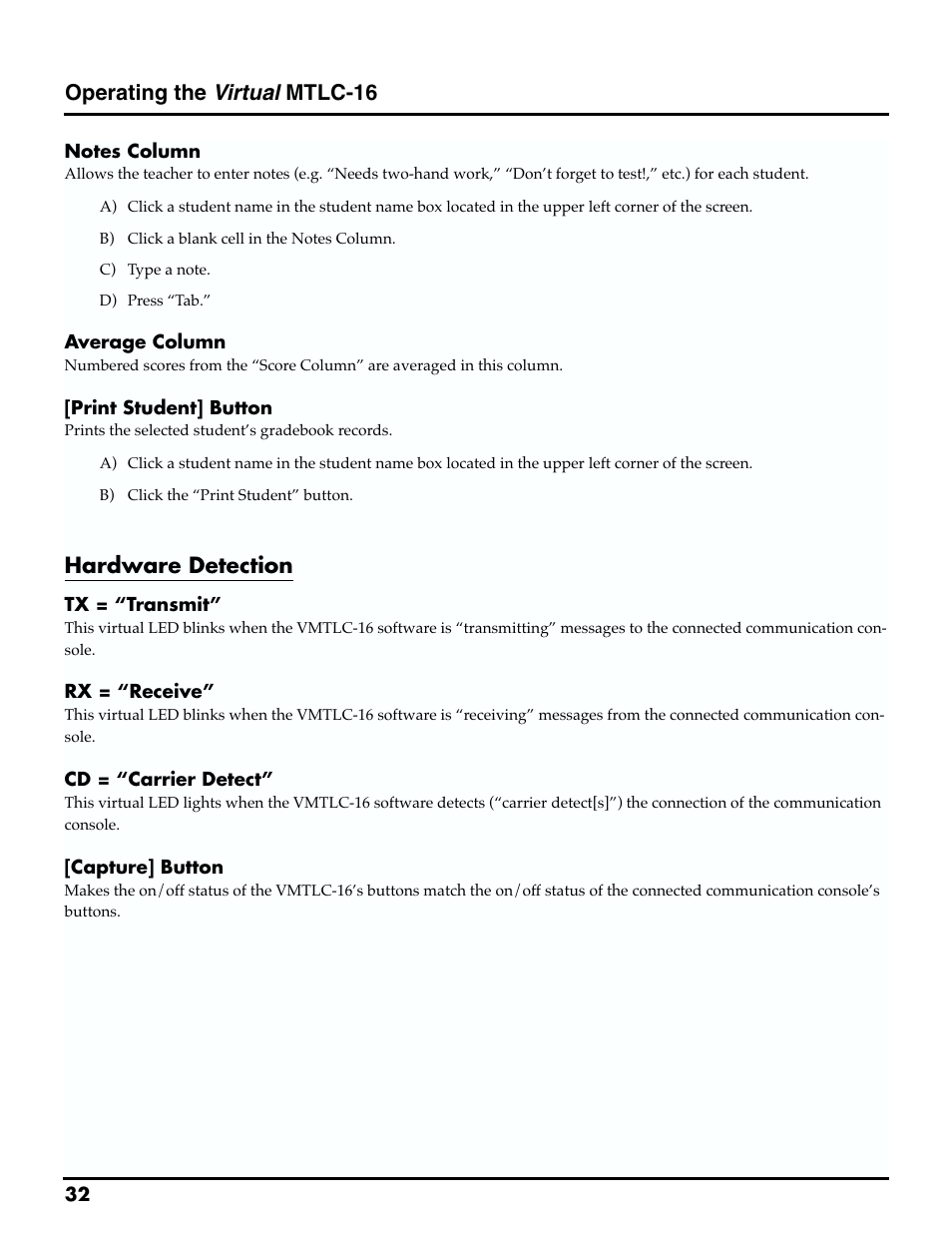 Operating the virtual mtlc-16, Hardware detection | Roland MTLC-16 User Manual | Page 33 / 48