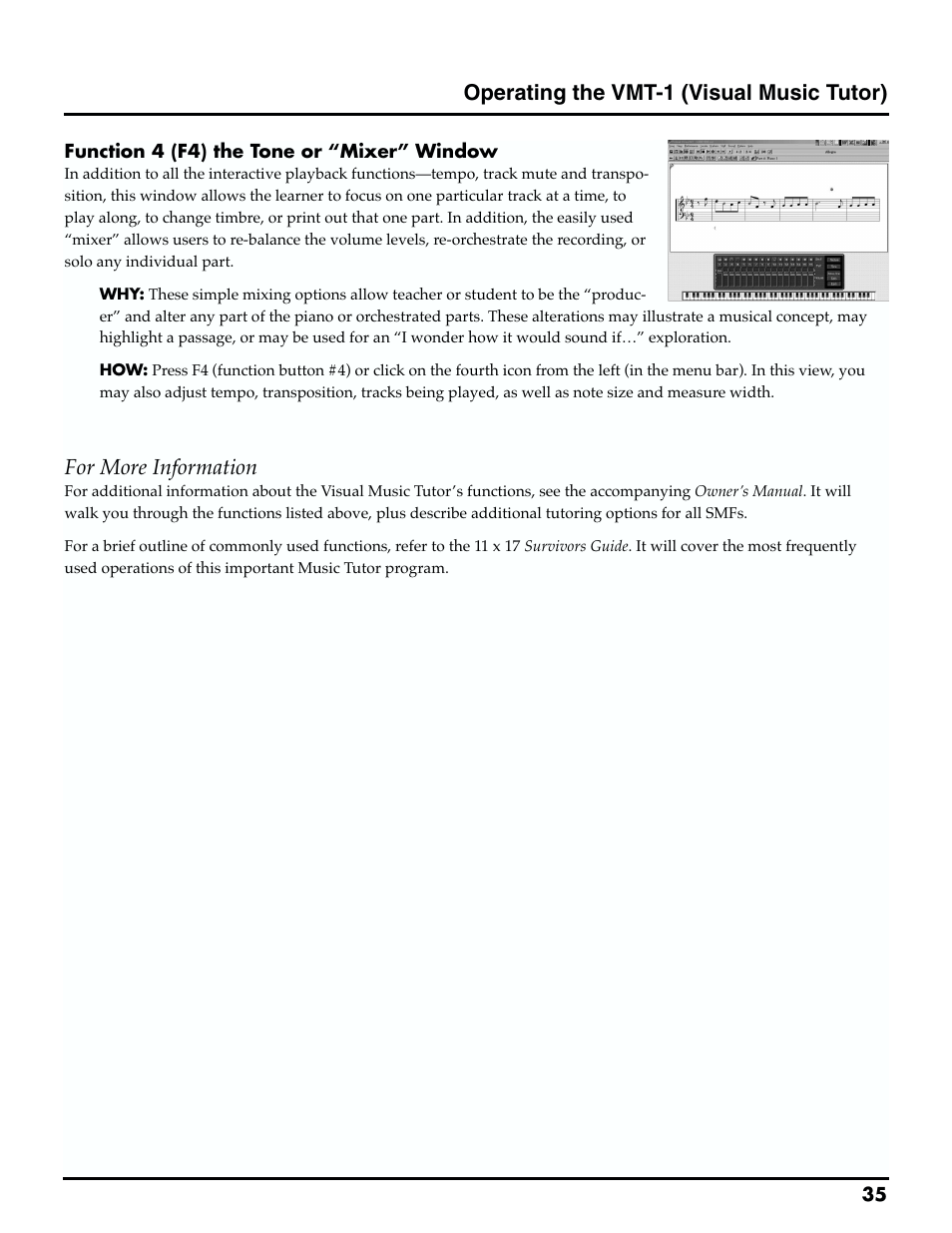 Operating the vmt-1 (visual music tutor), For more information | Roland MTLC-16 User Manual | Page 36 / 48