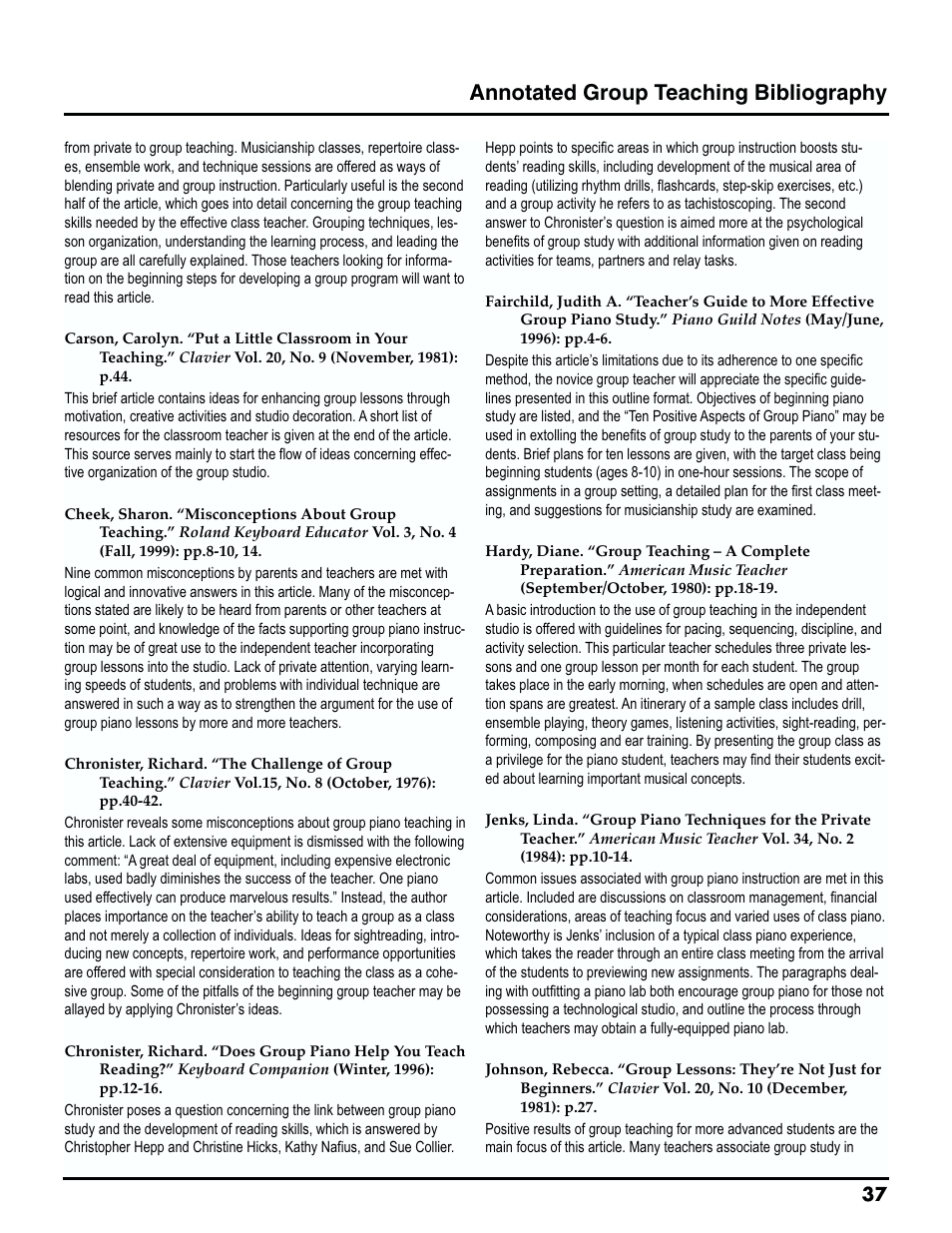 Annotated group teaching bibliography | Roland MTLC-16 User Manual | Page 38 / 48