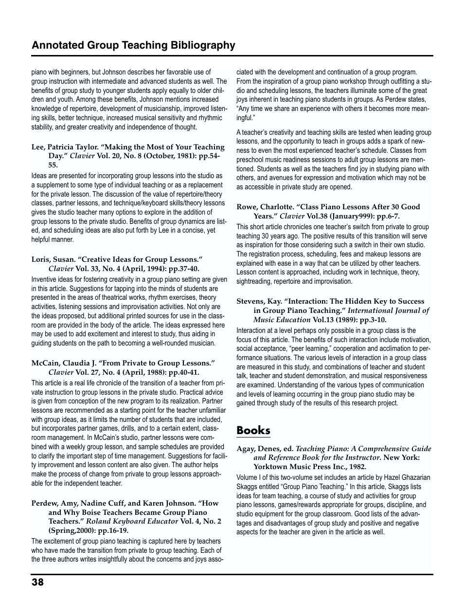 Books, Annotated group teaching bibliography | Roland MTLC-16 User Manual | Page 39 / 48
