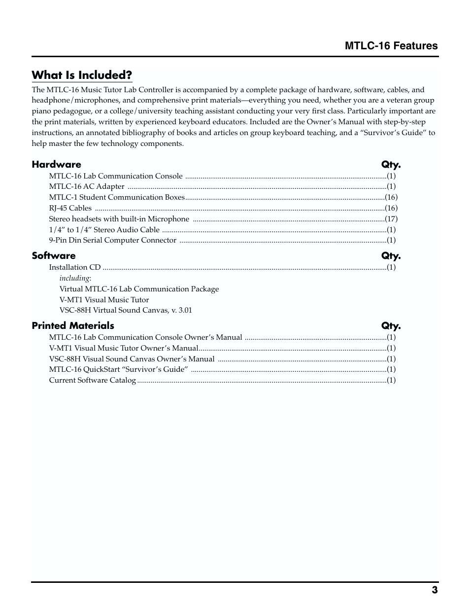 Mtlc-16 features, What is included | Roland MTLC-16 User Manual | Page 4 / 48