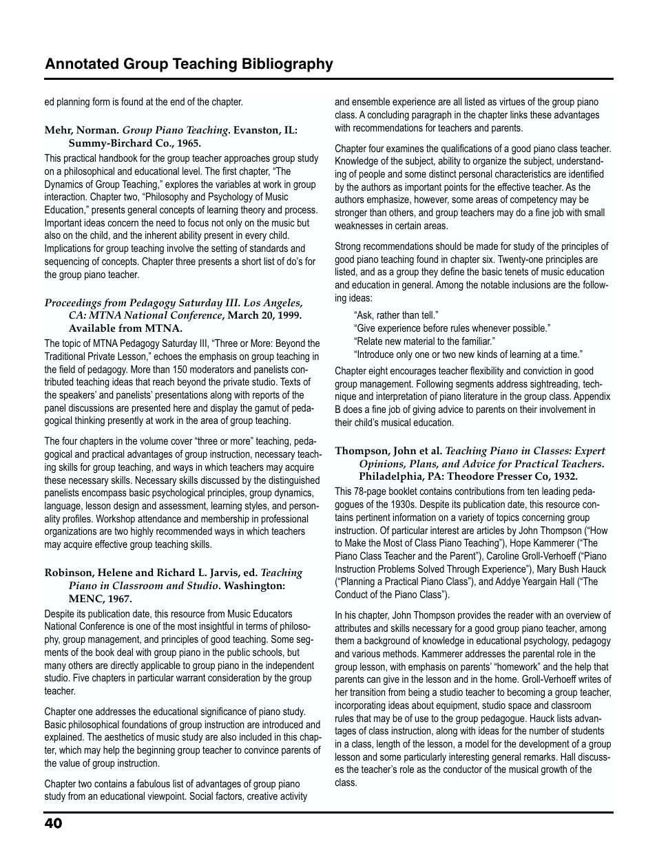 Annotated group teaching bibliography | Roland MTLC-16 User Manual | Page 41 / 48